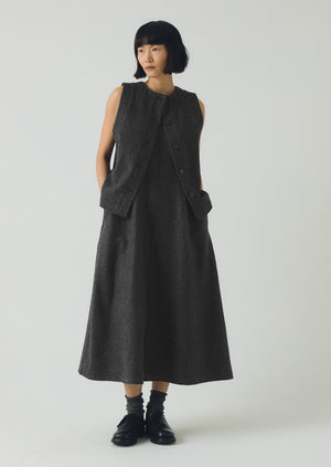 Boiled Wool Twill Lapped Seam Dress | Charcoal