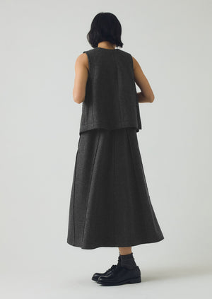 Boiled Wool Twill Lapped Seam Dress | Charcoal