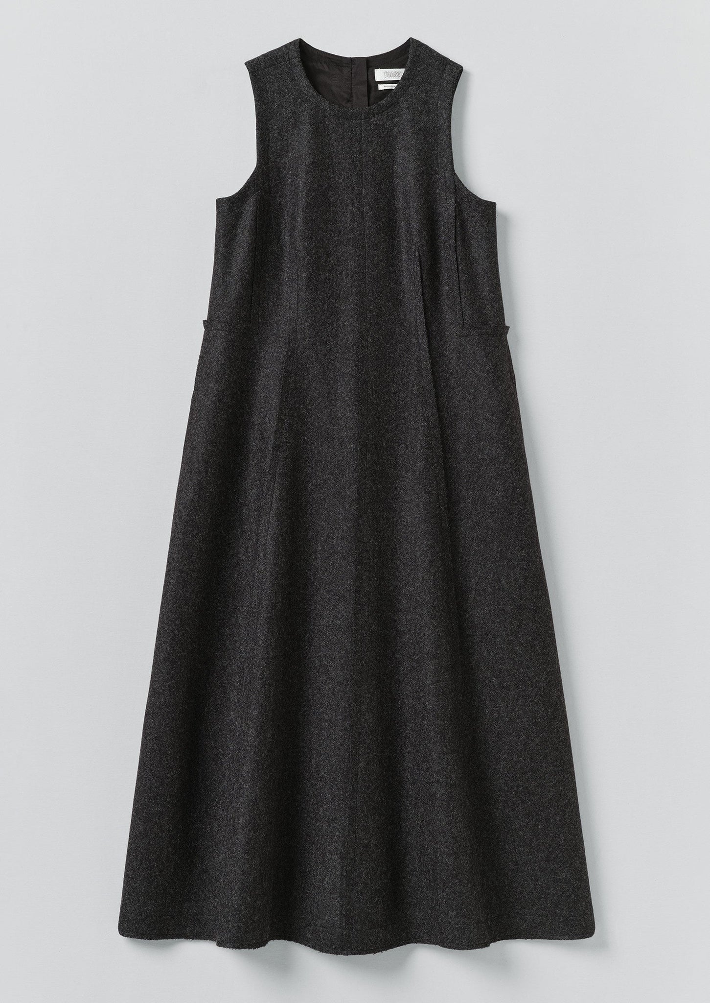 Boiled Wool Twill Lapped Seam Dress | Charcoal