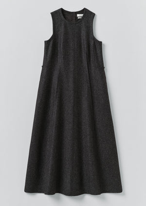 Boiled Wool Twill Lapped Seam Dress | Charcoal