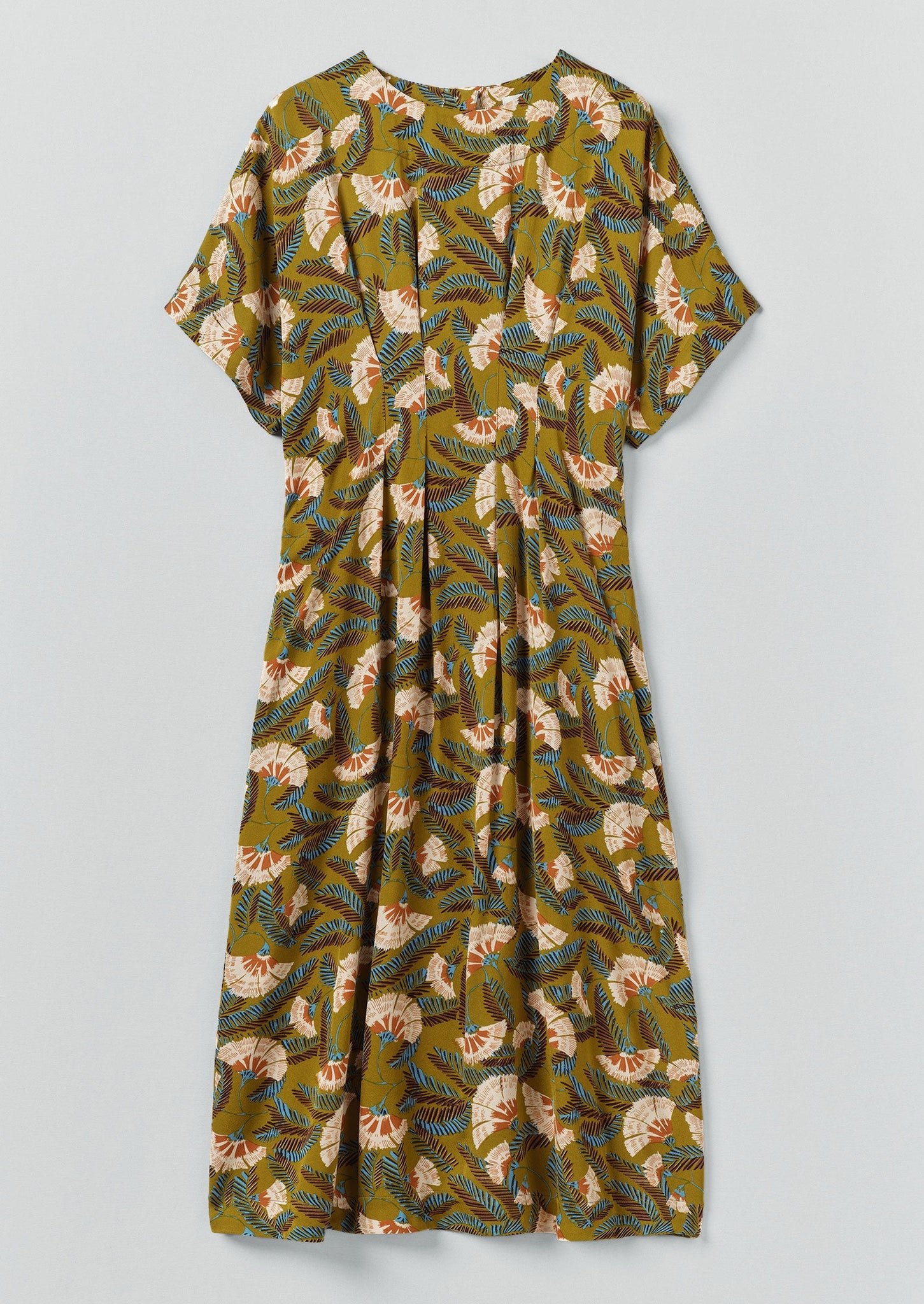 Dianthus Print Pleated Waist Dress | Golden Lime