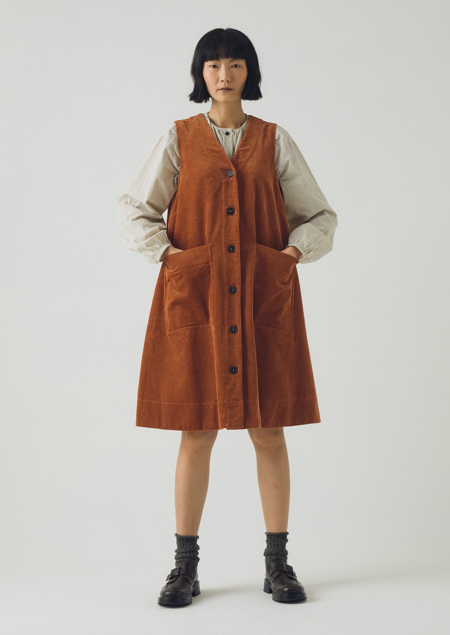 Organic Cord A Line Dress | Burnt Sienna