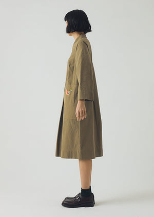 Embroidered Mini Stripe Cotton Shirt Dress | Olive