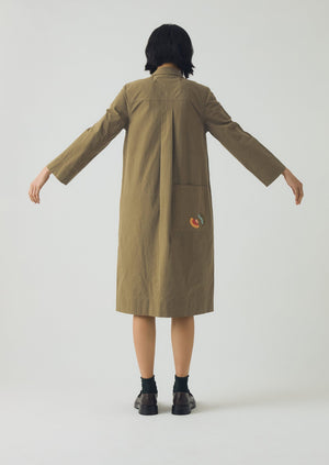 Embroidered Mini Stripe Cotton Shirt Dress | Olive