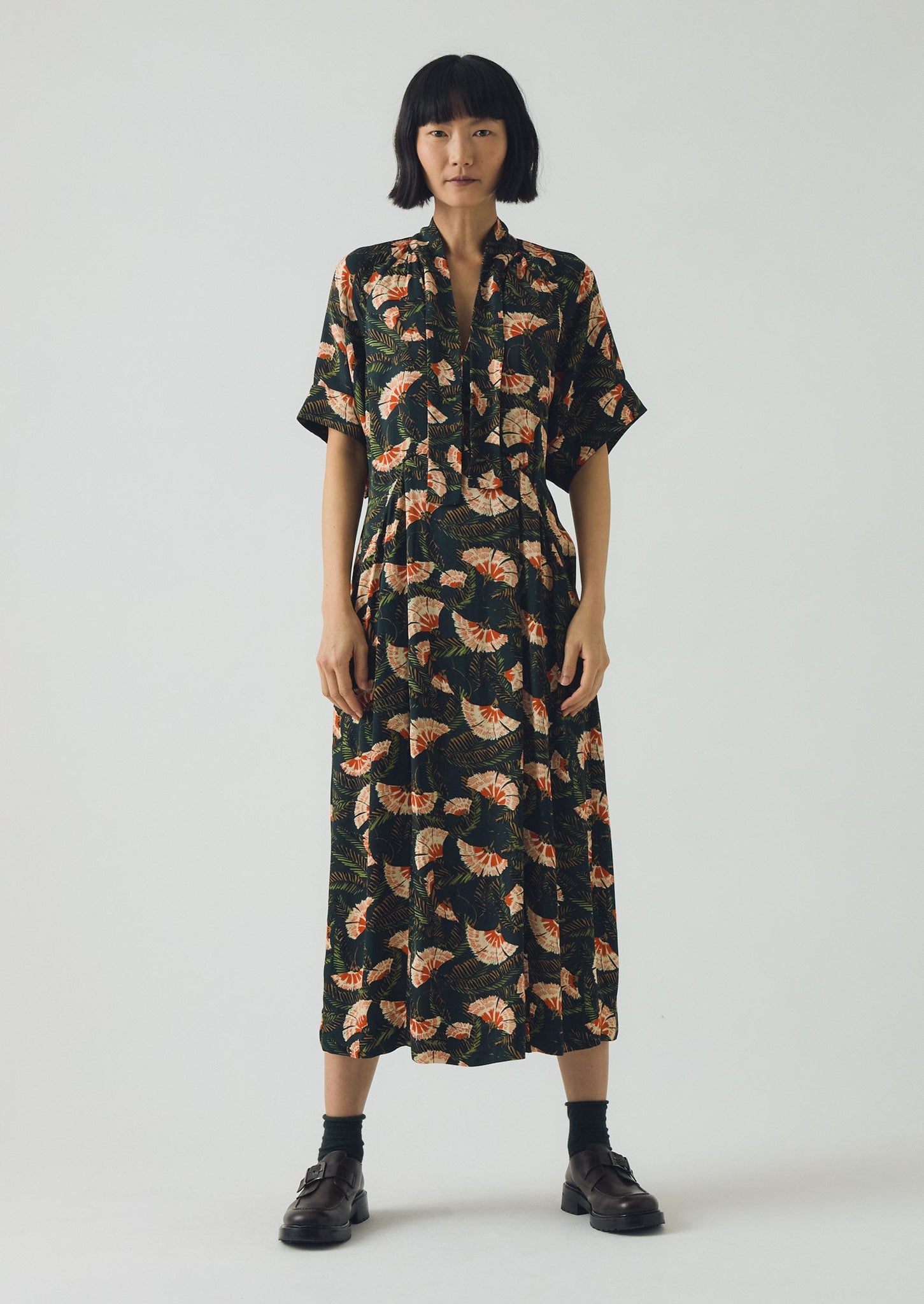 Bryn Dianthus Print Dress | Midnight Green