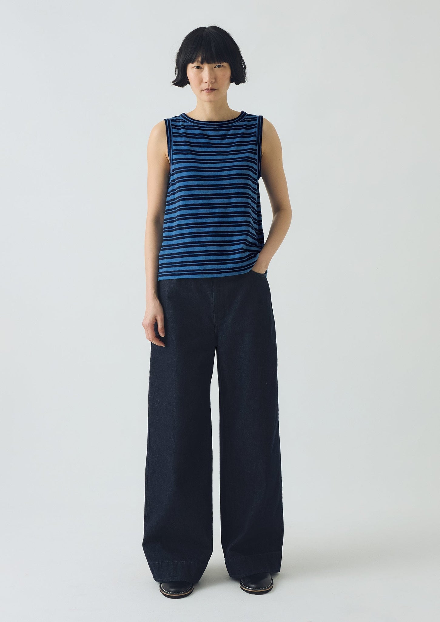 Stripe Cotton Tank Top | Navy/Celestial Blue