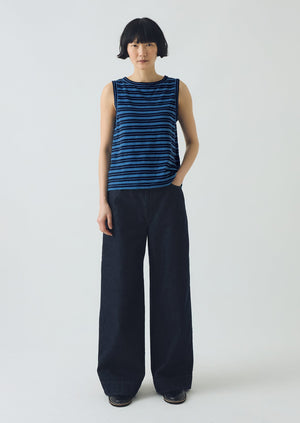 Stripe Cotton Tank Top | Navy/Celestial Blue