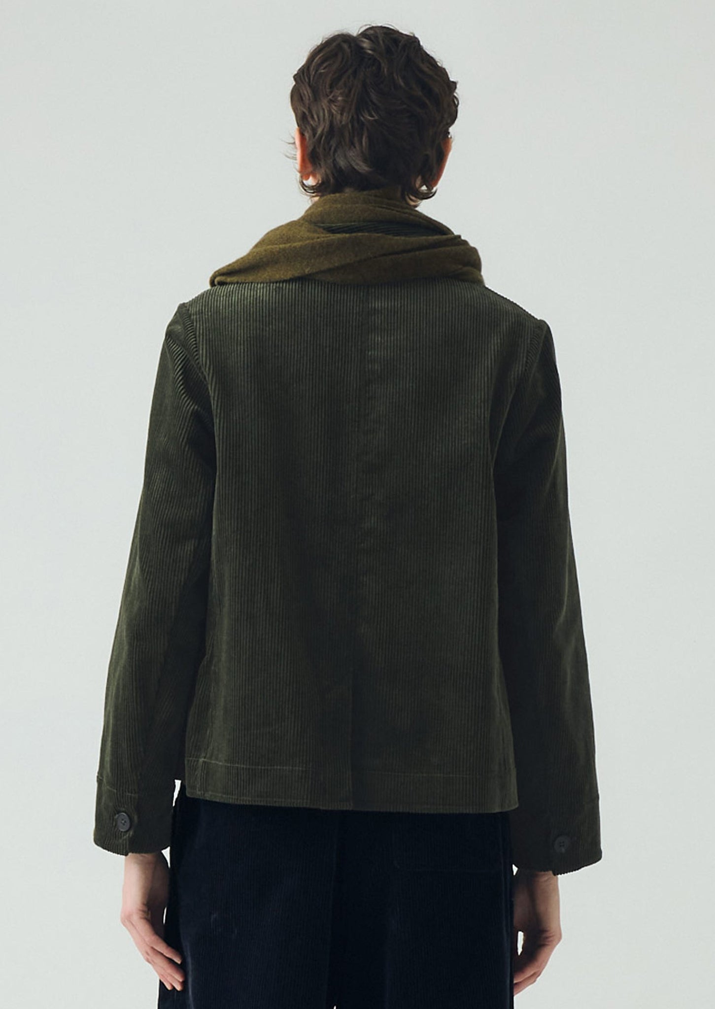 Round Collar Organic Cord Jacket | Pine