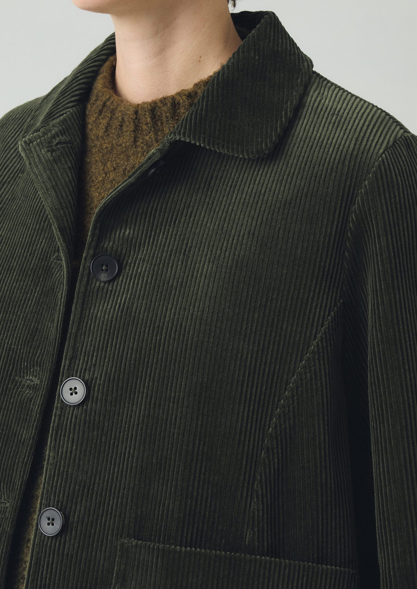 Round Collar Organic Cord Jacket | Pine
