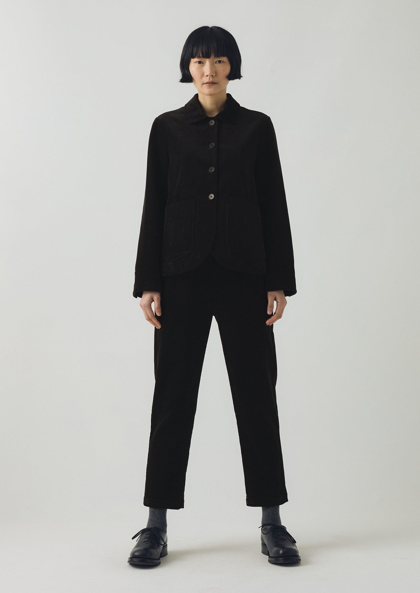 Round Collar Organic Cord Jacket | Anthracite