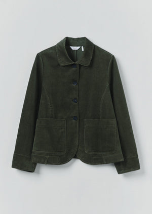 Round Collar Organic Cord Jacket | Pine