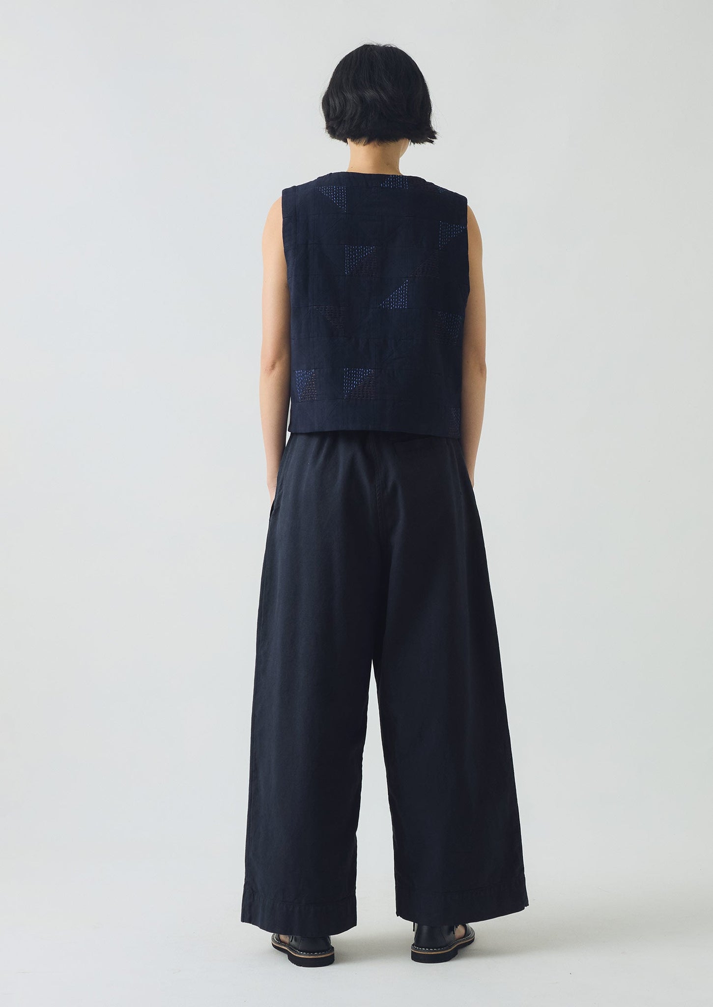Patchwork Kantha Stitch Cotton Waistcoat | Navy