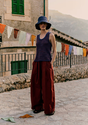 Stripe Linen Cotton Knitted Vest | Bluebird/Brick