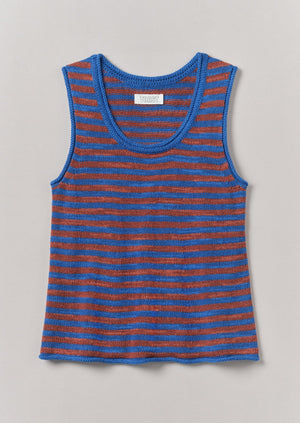 Stripe Linen Cotton Knitted Vest | Bluebird/Brick