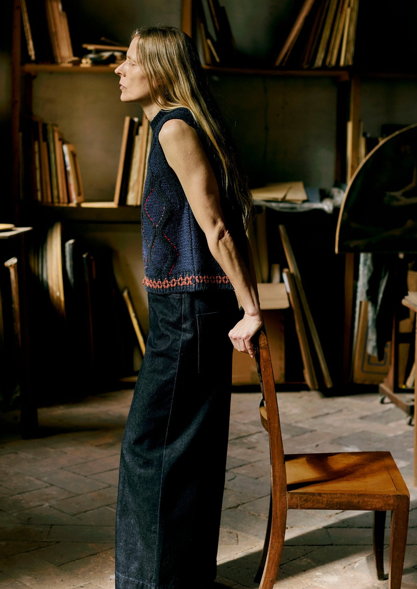 Hand Embellished Cable Tank | Blue Multi
