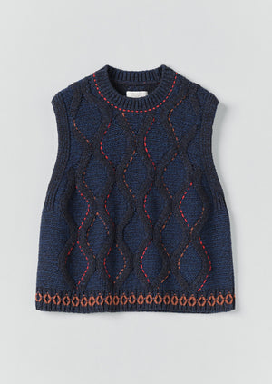 Hand Embellished Cable Tank | Blue Multi