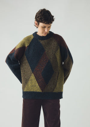 Marled Argyle Blocked Sweater | Olive Multi
