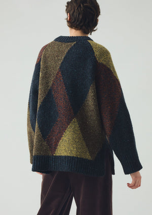Marled Argyle Blocked Sweater | Olive Multi
