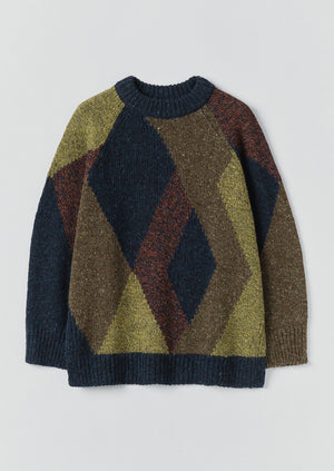 Marled Argyle Blocked Sweater | Olive Multi