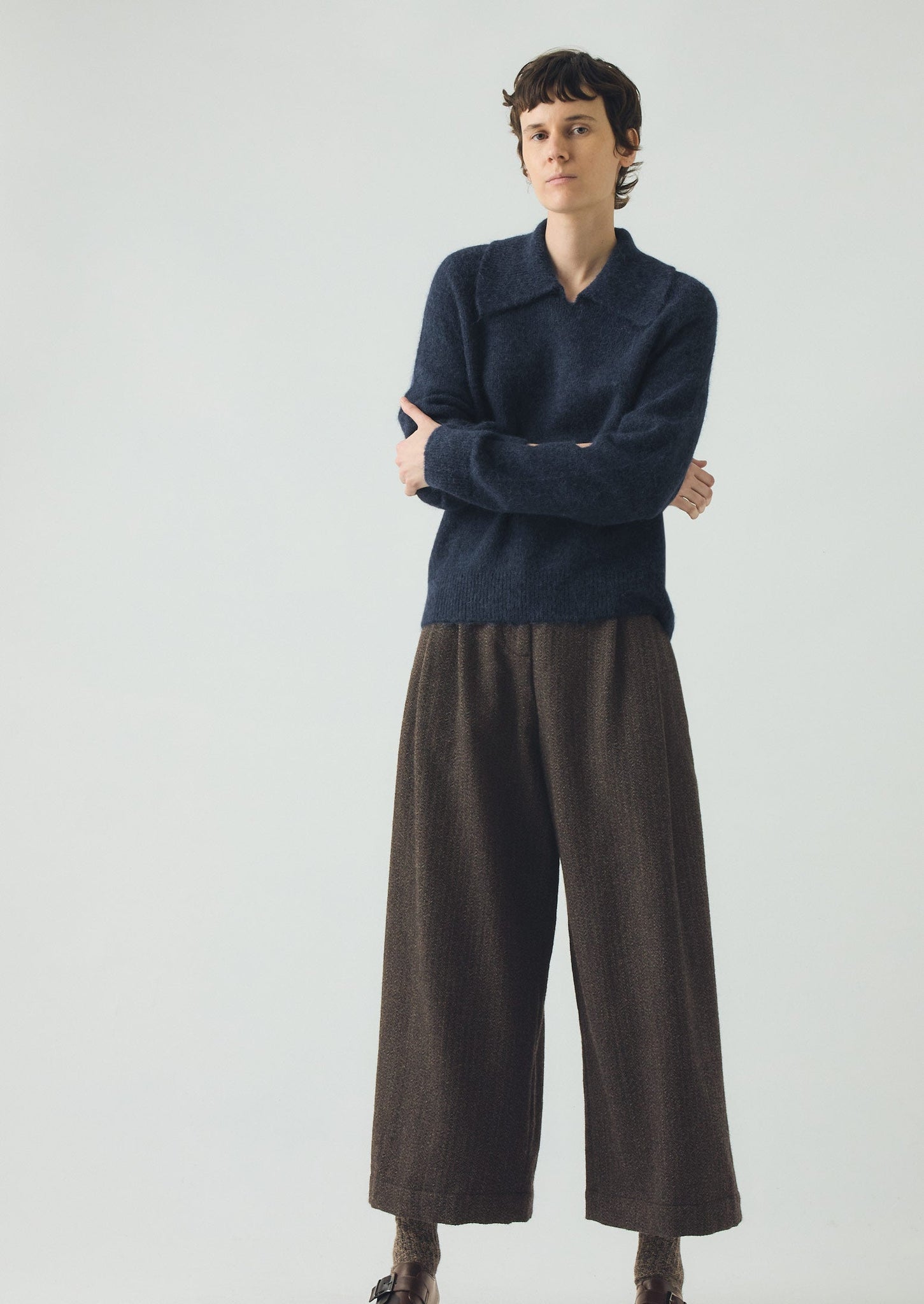 Alpaca Blend Collared Sweater | Ink Blue