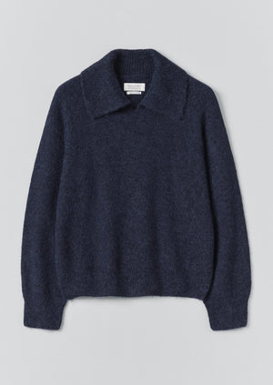 Alpaca Blend Collared Sweater | Ink Blue