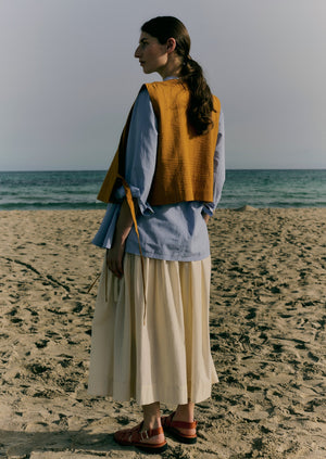 Pleated Cotton Linen Skirt | Ecru