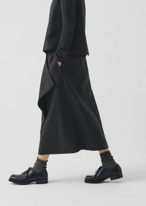 Boiled Wool Twill Wrap Skirt | Charcoal
