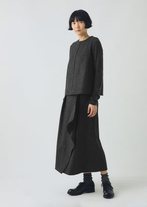Boiled Wool Twill Wrap Skirt | Charcoal