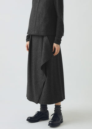 Boiled Wool Twill Wrap Skirt | Charcoal