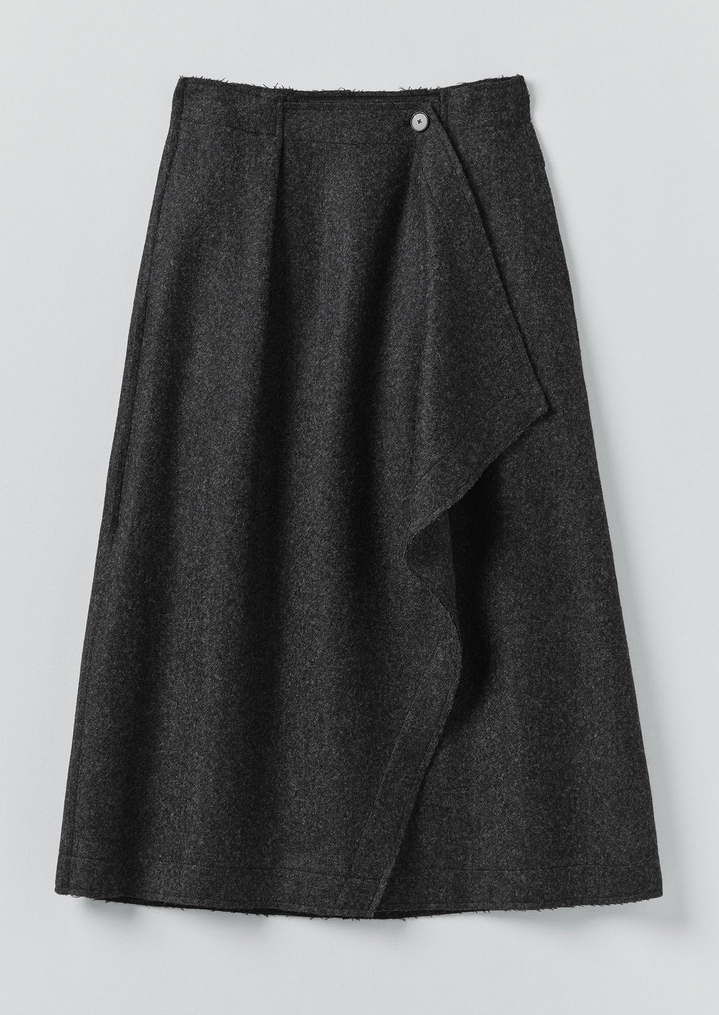 Boiled Wool Twill Wrap Skirt | Charcoal