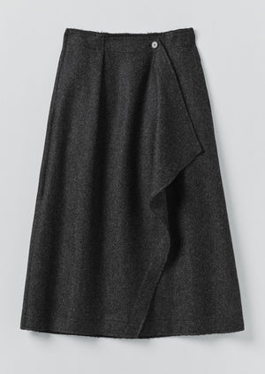 Boiled Wool Twill Wrap Skirt | Charcoal