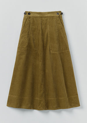 Organic Cord A Line Skirt | Antique Olive