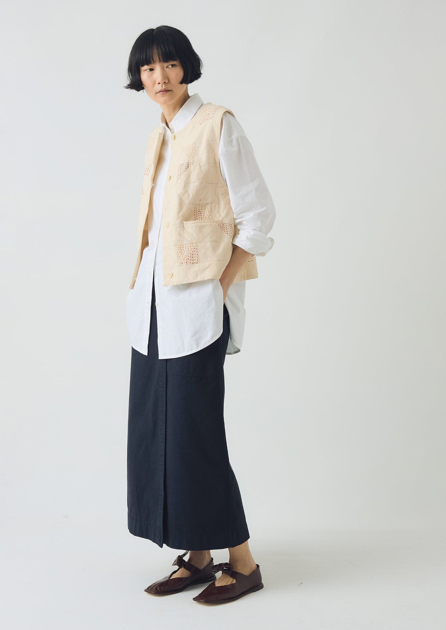 Cotton Wrap Straight Skirt | Slate Blue