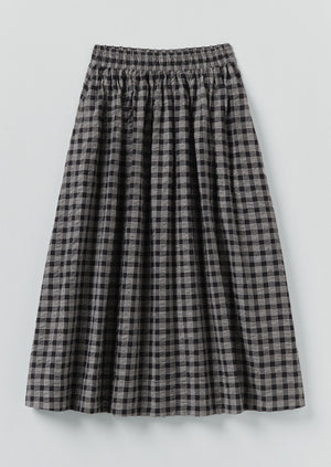 Binding Check Cotton Wool Seersucker Skirt | Black/Ecru