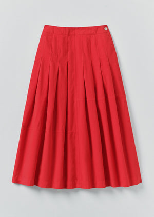 Pleated Panelled Cotton Linen Poplin Skirt | Cardinal Red