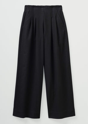 Corinne Wool Cotton Herringbone Wide Leg Trousers | Black