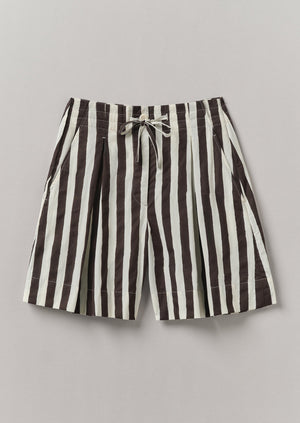 Wave Stripe Block Print Cotton Shorts | Ecru/Chocolate