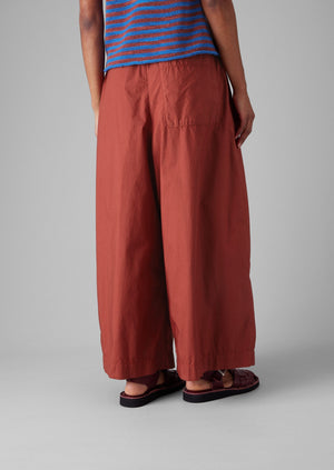 Pleated Cotton Poplin Pull On Trousers | Brick