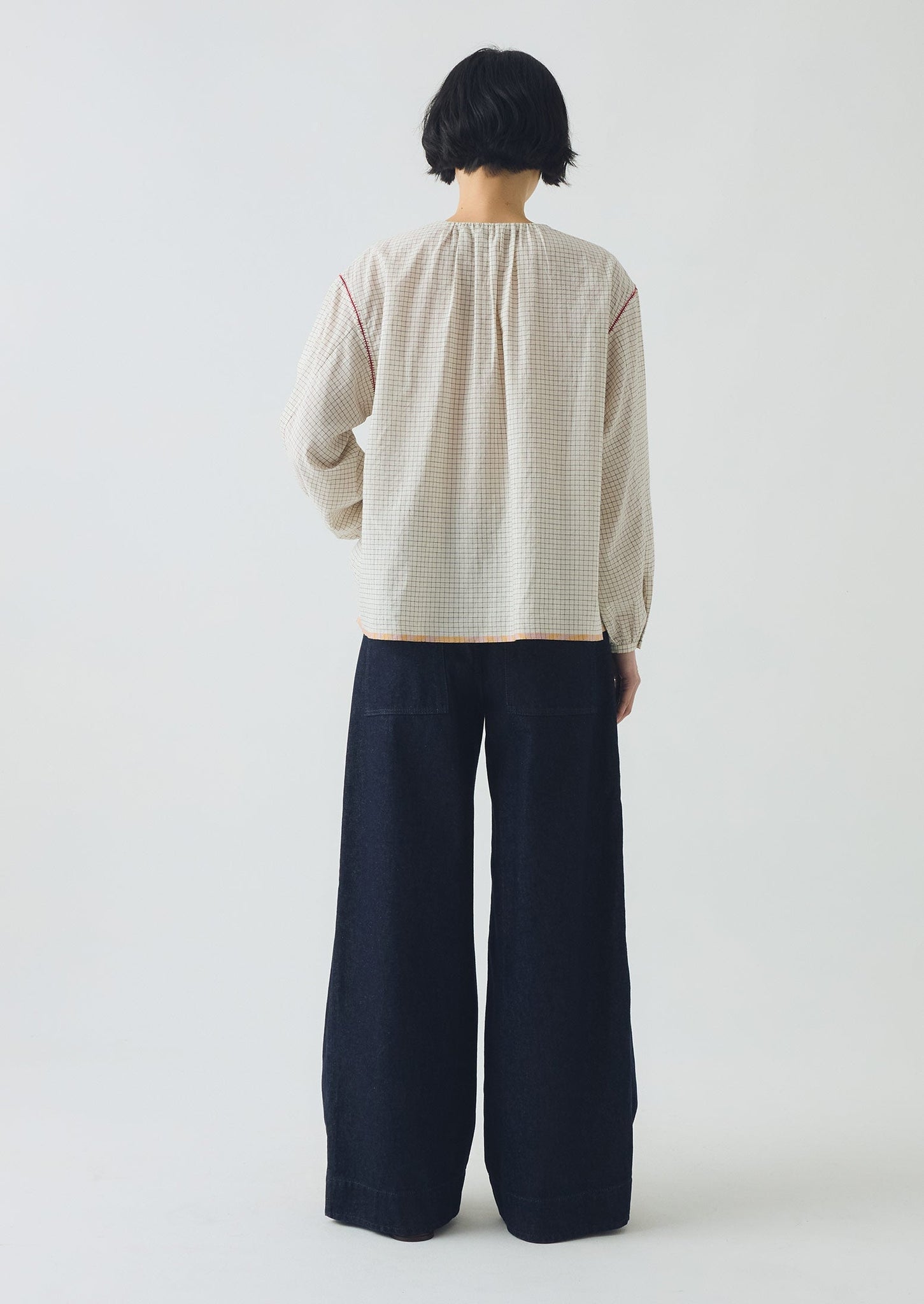 Graph Check Mulmul Shirt | Ecru