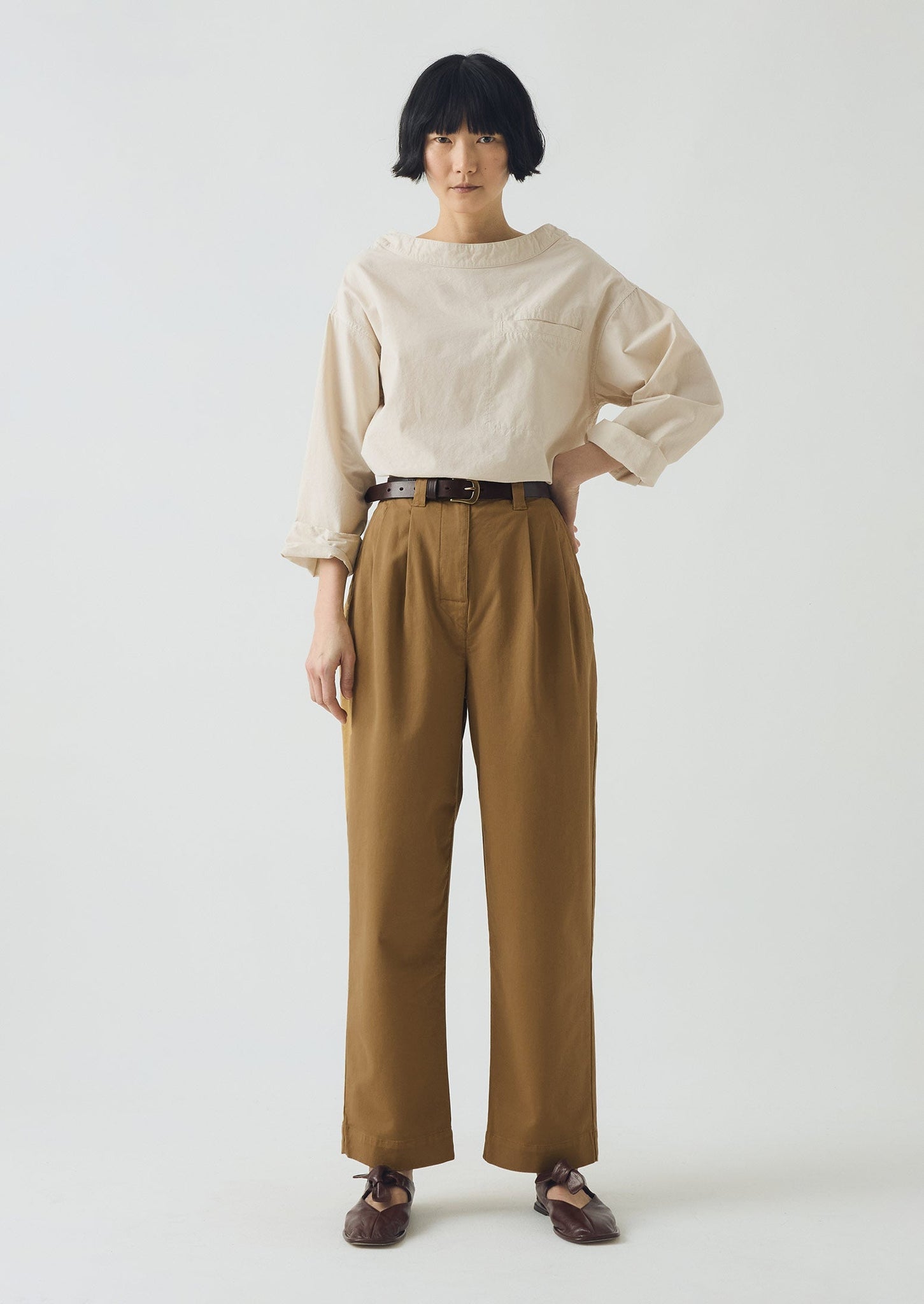 Cotton Pleat Front Trousers | Warm Sand