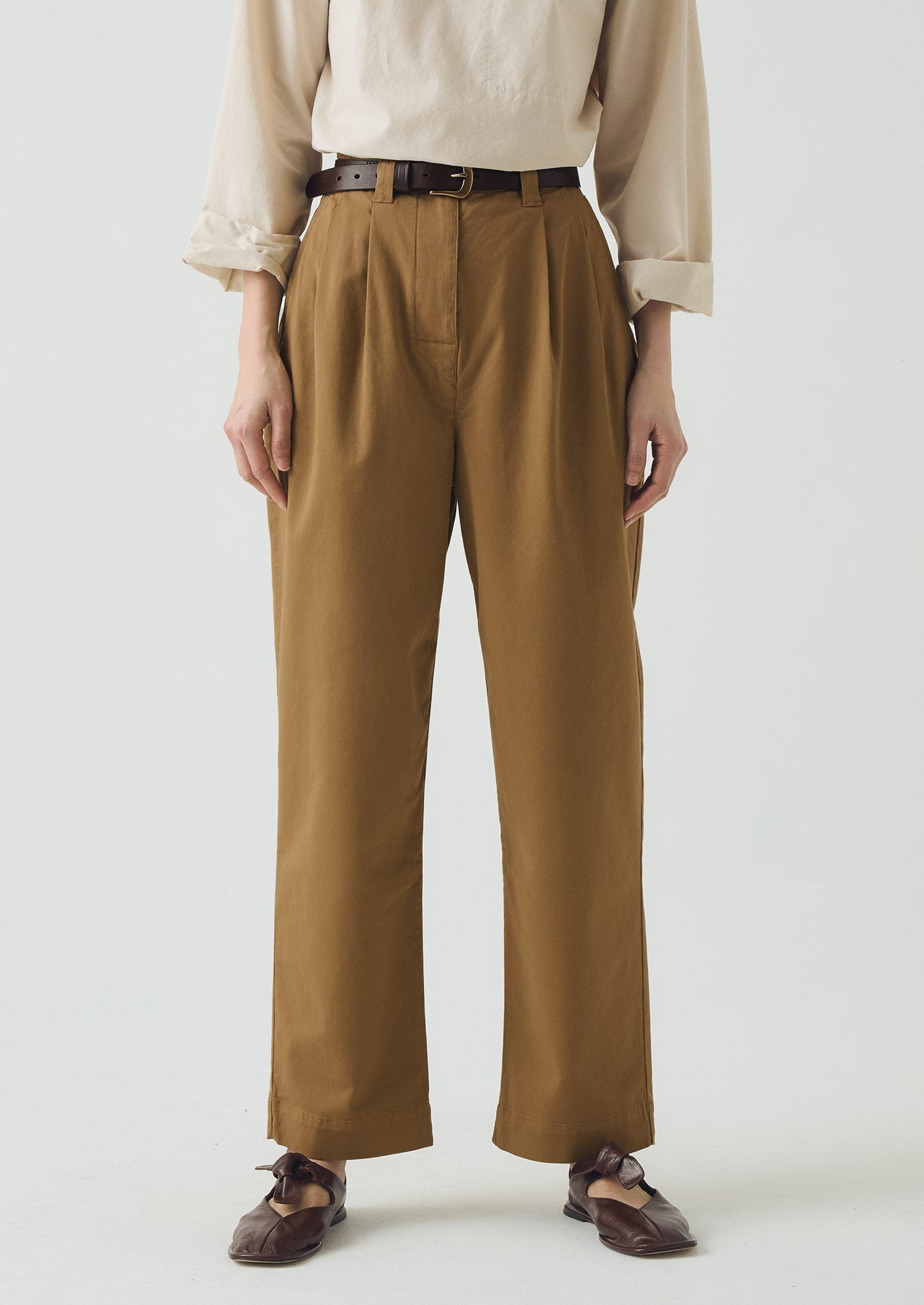 Cotton Pleat Front Trousers | Warm Sand