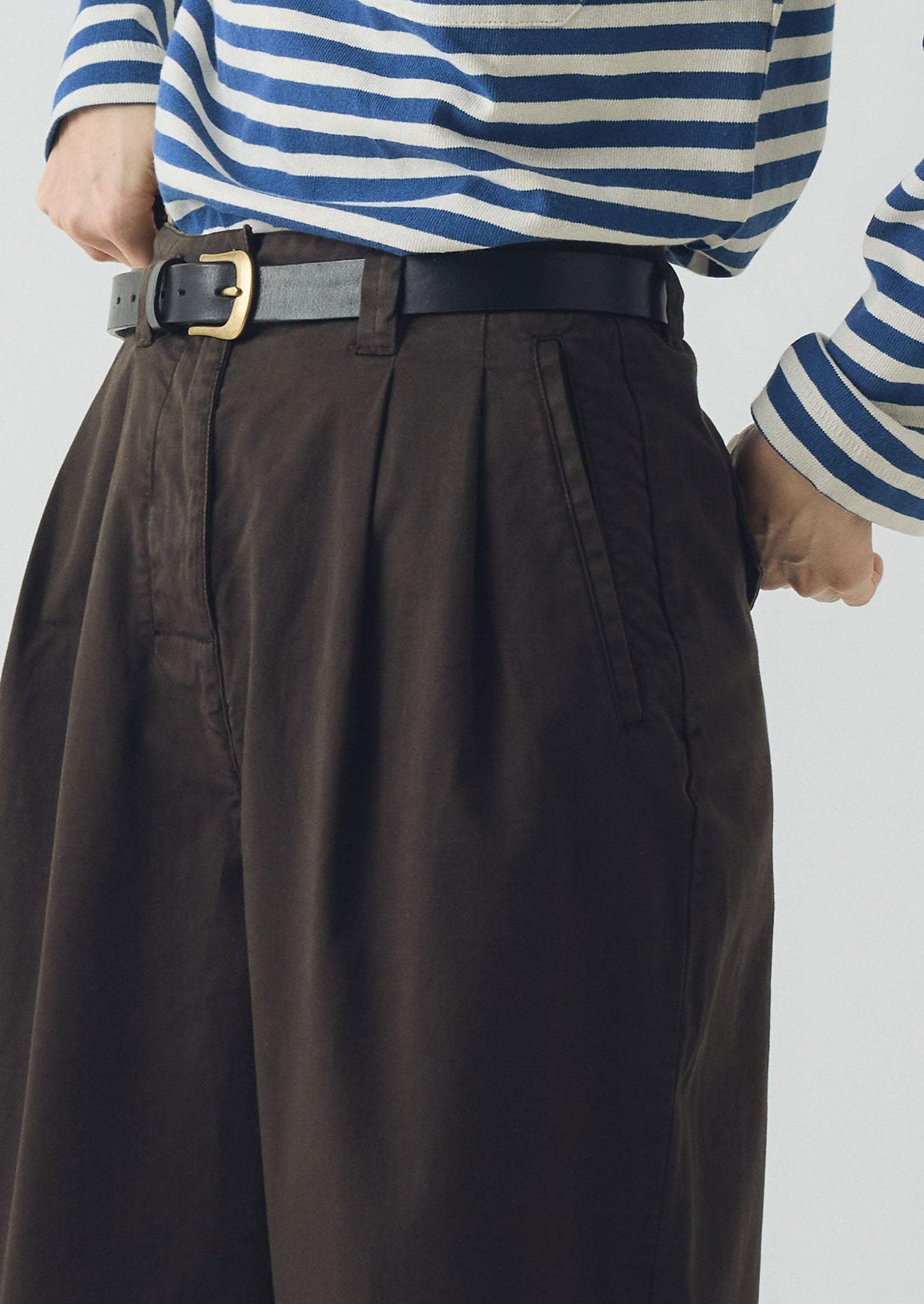 Cotton Pleat Front Trousers | Mocha Brown