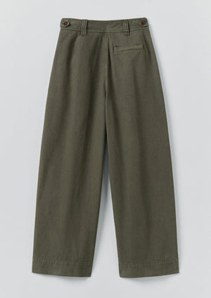 Cotton Canvas Pleat Front Trousers | Dark Olive