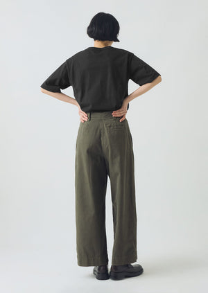 Cotton Canvas Pleat Front Trousers | Dark Olive