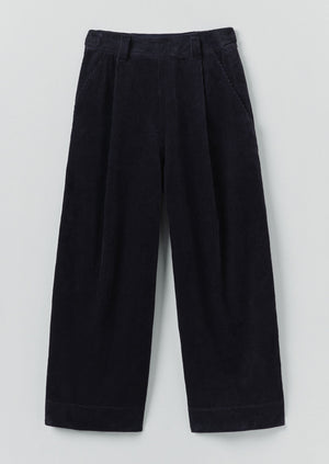 Organic Cord Pleat Front Trousers | Midnight