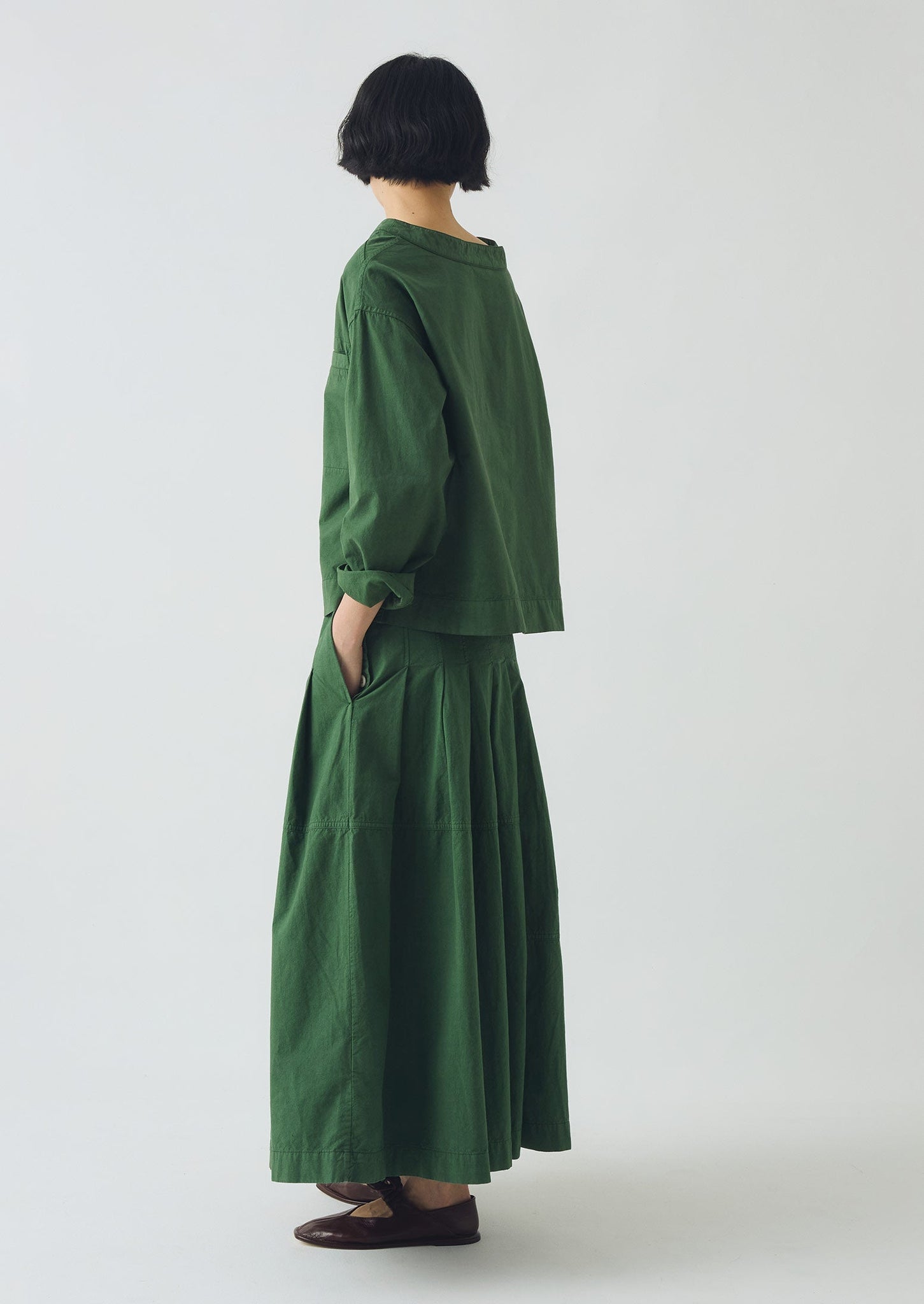 Cotton Linen Poplin Smock Top | Forest Green