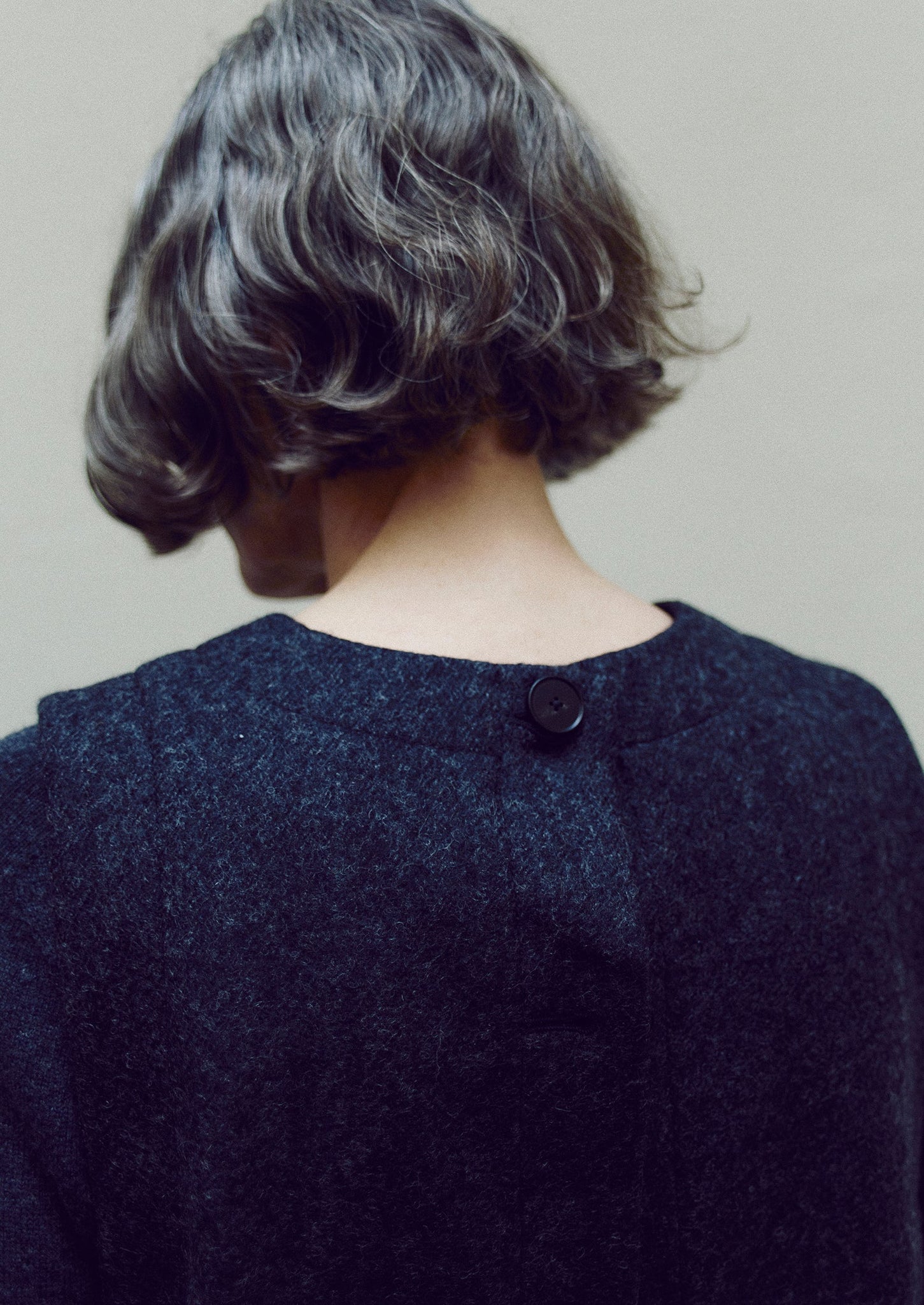 Boiled Wool Twill Button Back Top | Charcoal