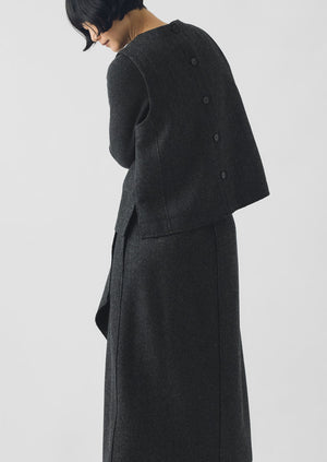 Boiled Wool Twill Button Back Top | Charcoal