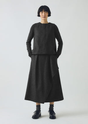 Boiled Wool Twill Button Back Top | Charcoal