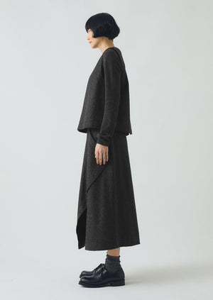 Boiled Wool Twill Button Back Top | Charcoal